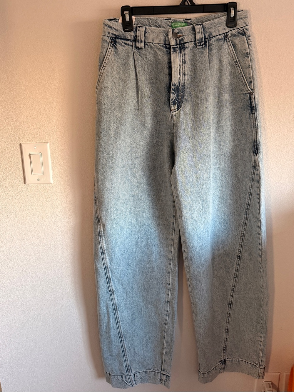 light-wash denim balloon jeans
